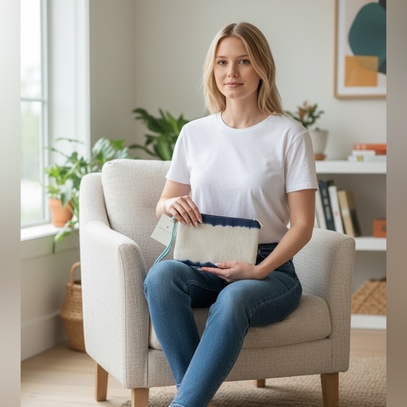 Mercado Global Selvedge Pouch a hand woven distinctive blue dip dyed design - Picture 1 of 5